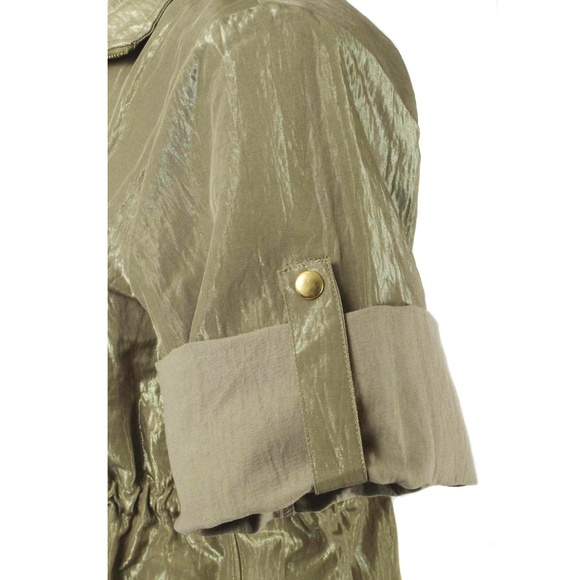 LINEA LOUIS DELL'OLIO Iridescent Olive Green Drawstring Anorak Coat Size M - Picture 6 of 6